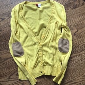 H&M Yellow cardigan with suade elbow patches